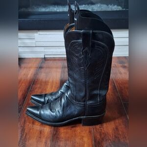 Lucchese 1883 SNIP TOE BLACK Leather Pull On Cowboy Western Boots 9.5 B